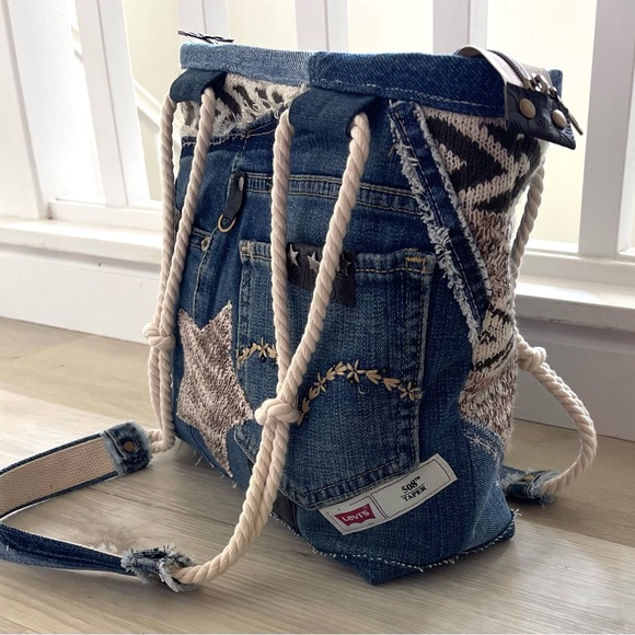 Denim & Knit Sweater-Upcycled Bag | Eco-Friendly, Handmade, One-of-a-Kind - Picture 5 of 16